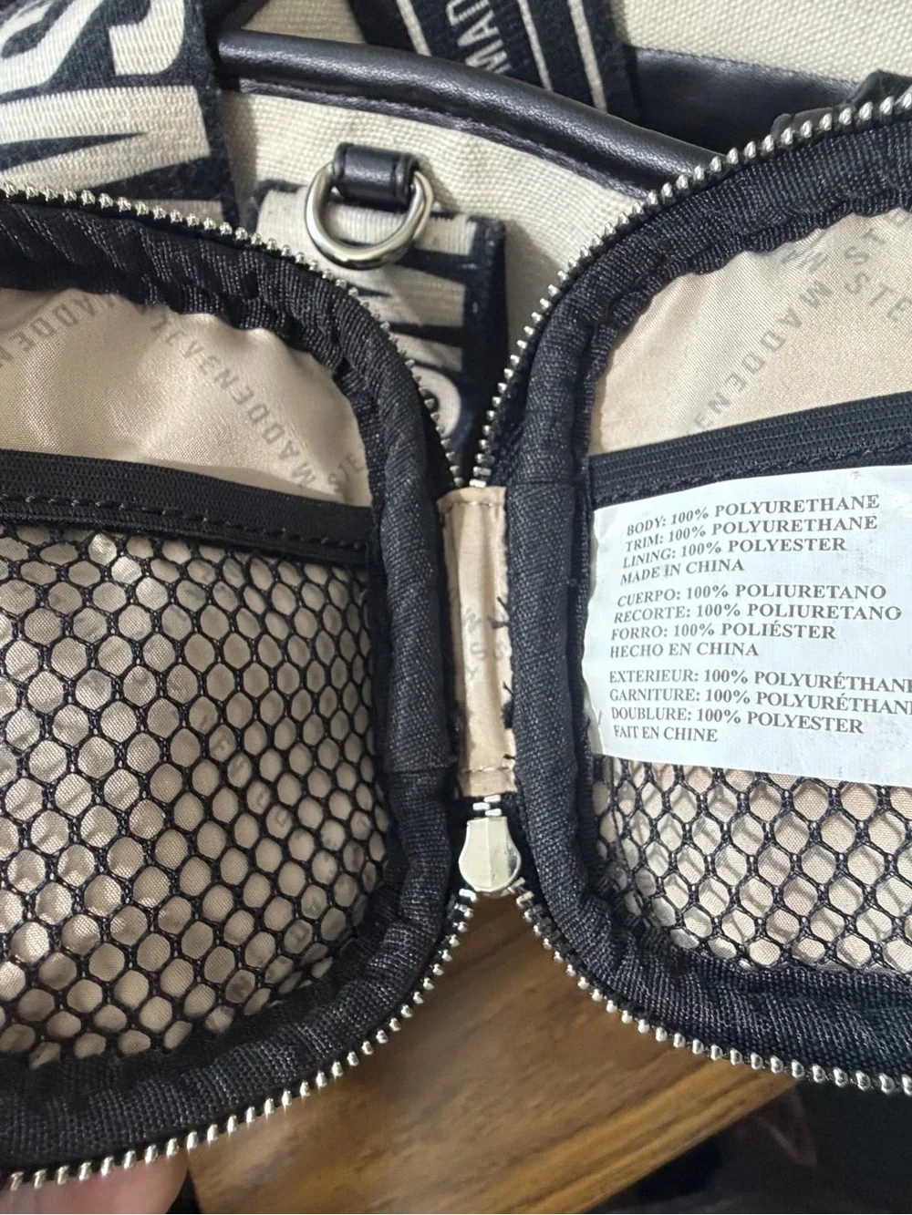 Steve Madden Black & Cream Logo Strap Tote with Coin Pouch
